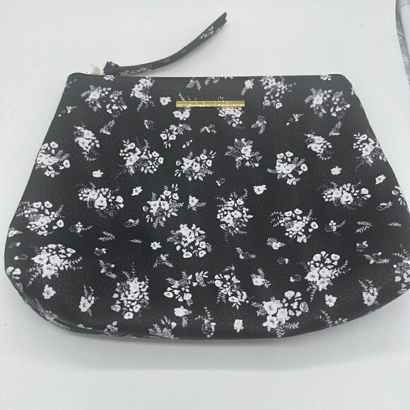 Steve Madden Black Floral Printed  Cosmetic Case Pouch Soft Small Lined EUC‎ - Picture 1 of 6
